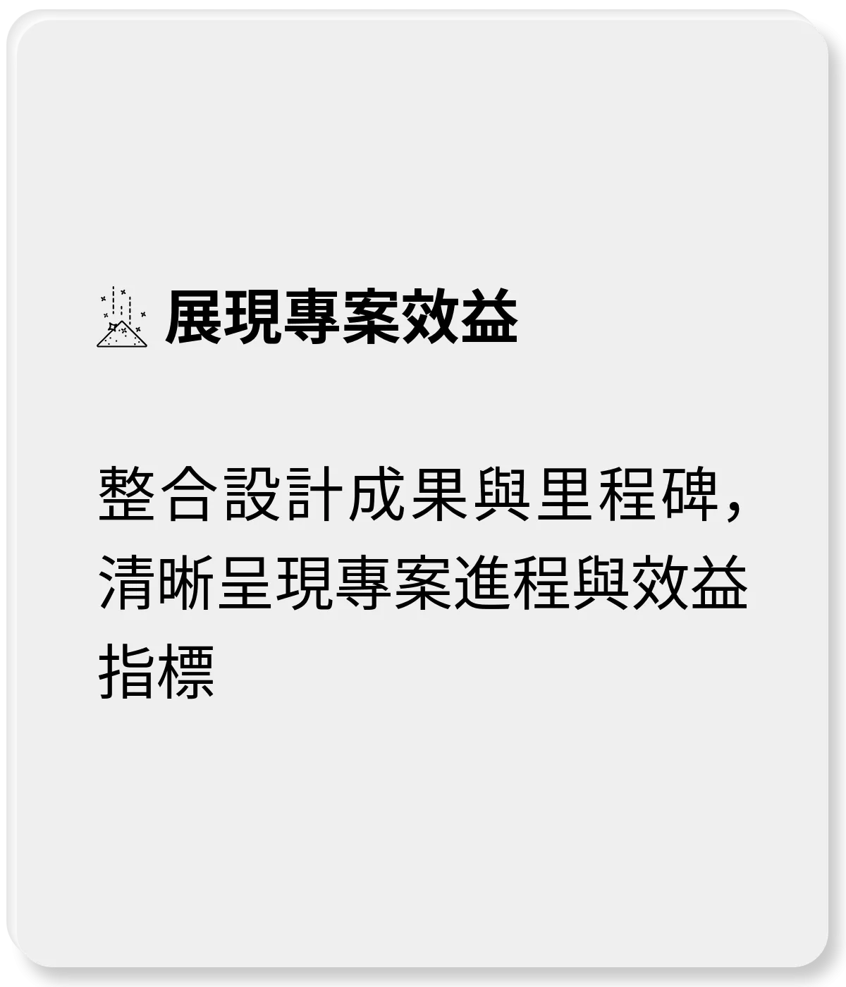展現專案效益：整合設計成果與里程碑，清晰呈現專案進程與效益指標